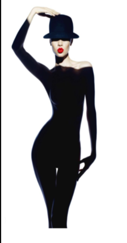 Woman with Shadow Dress and Black Hat Set