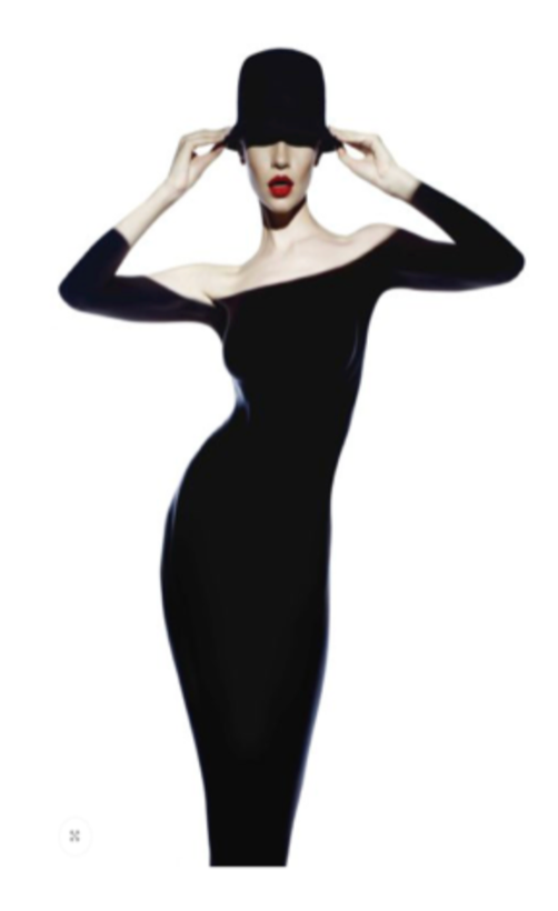 Woman with Shadow Dress and Black Hat Set