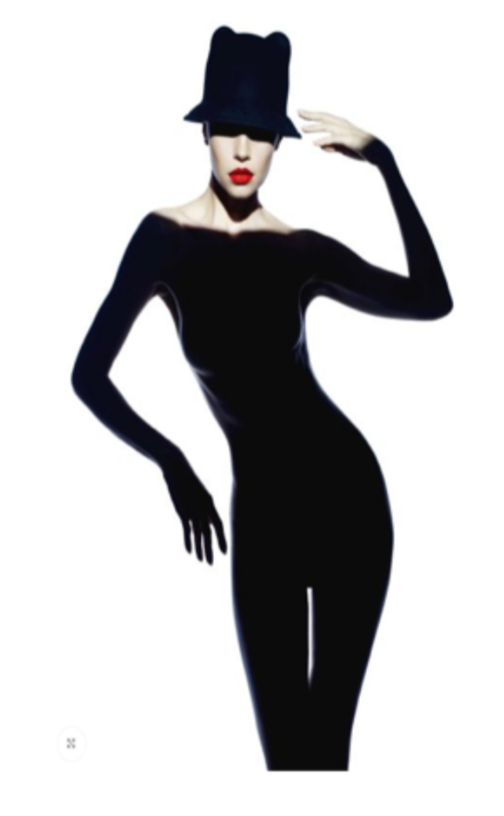 Woman with Shadow Dress and Black Hat Set