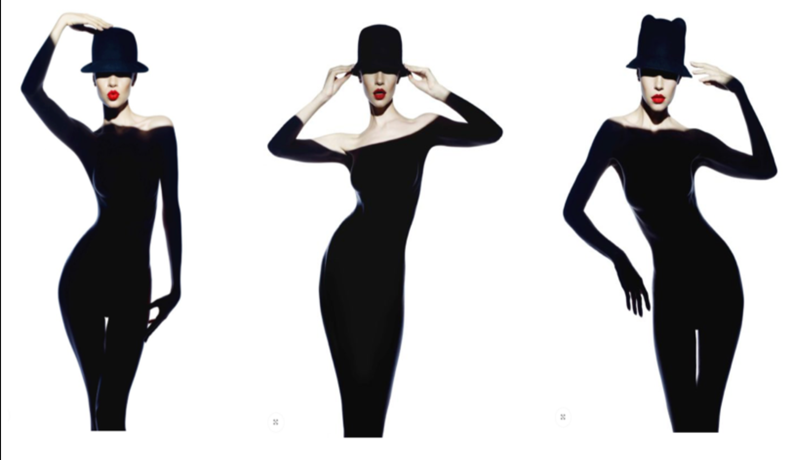Woman with Shadow Dress and Black Hat Set